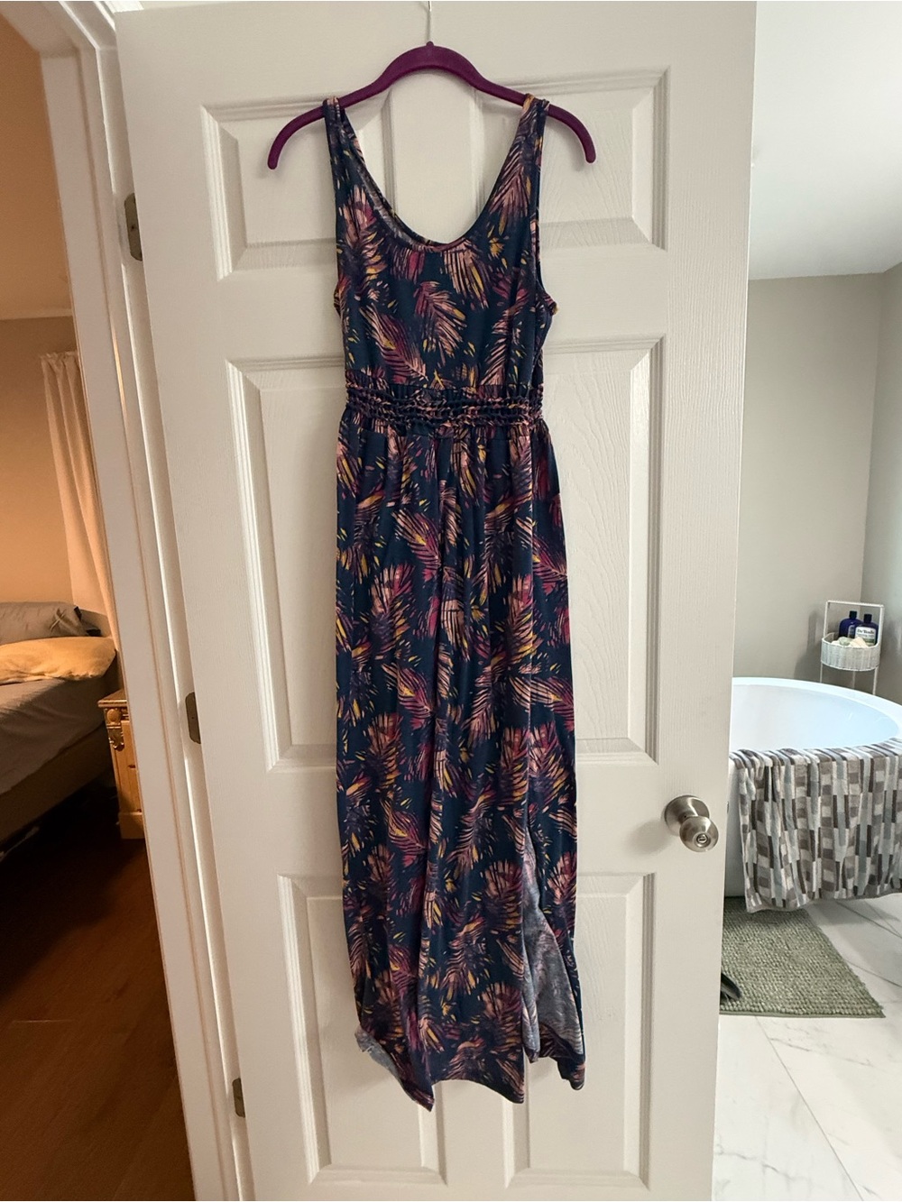 Navy Tropical Print Sleeveless Maxi Dress